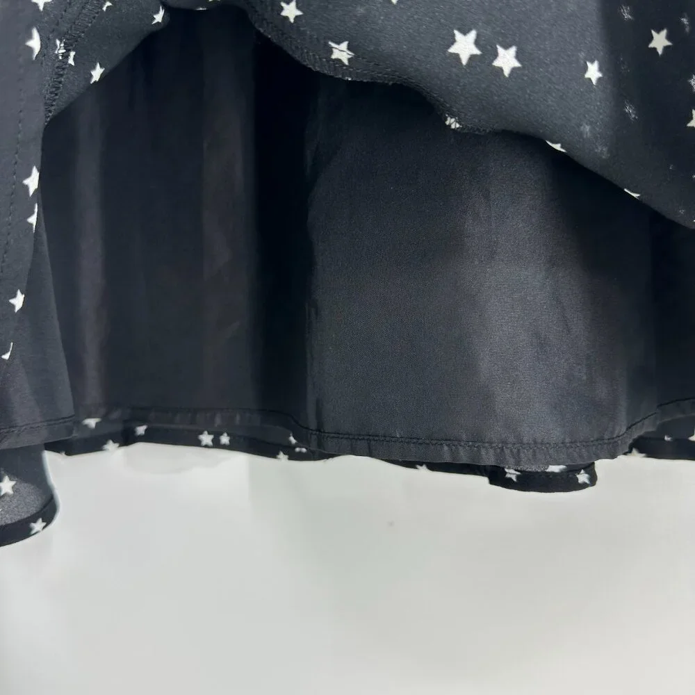 Lucky Brand Star Print Mini Dress M Long Bell Sleeves A Line Black